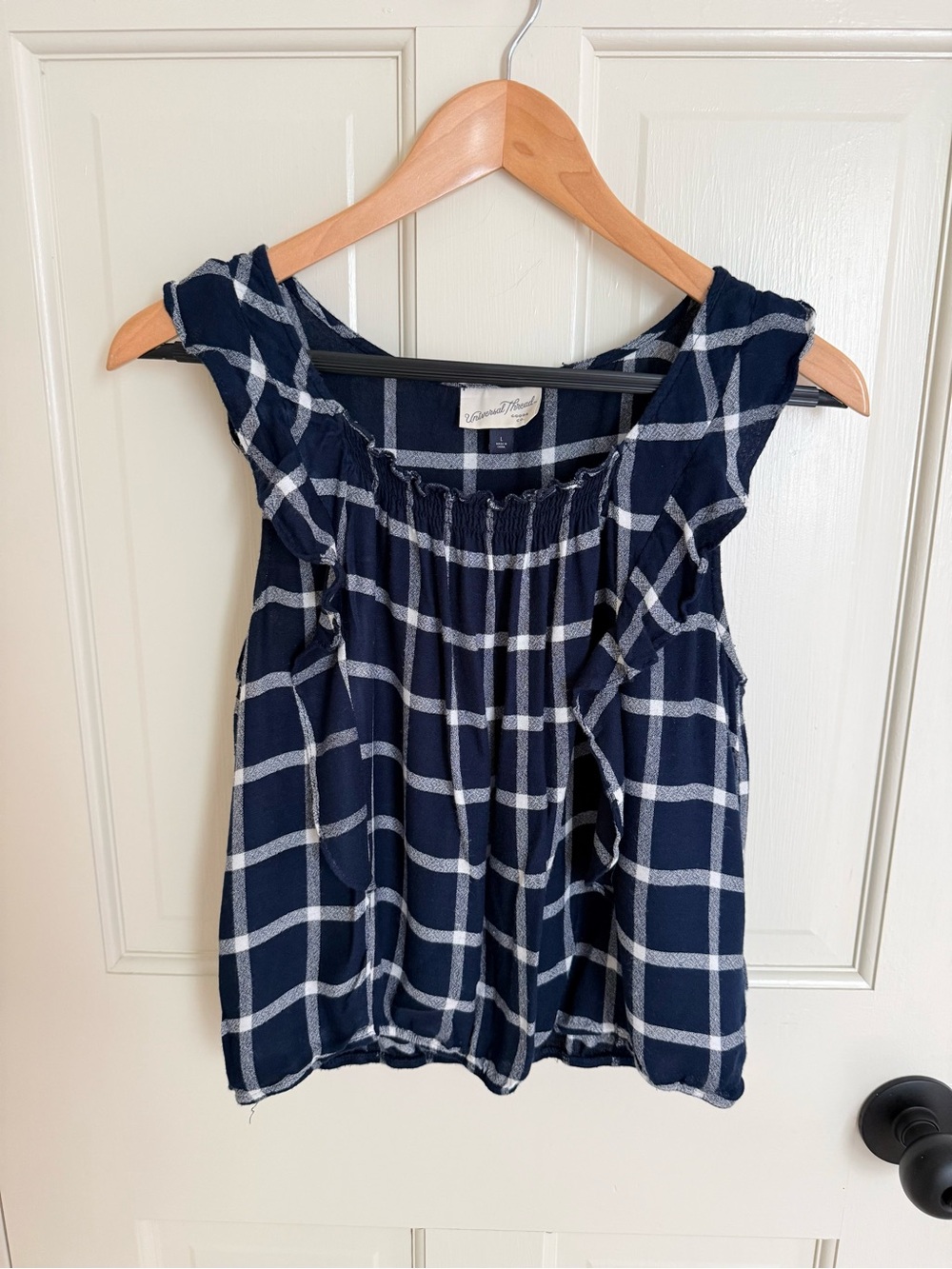 Universal Thread Navy Plaid Ruffle Top
